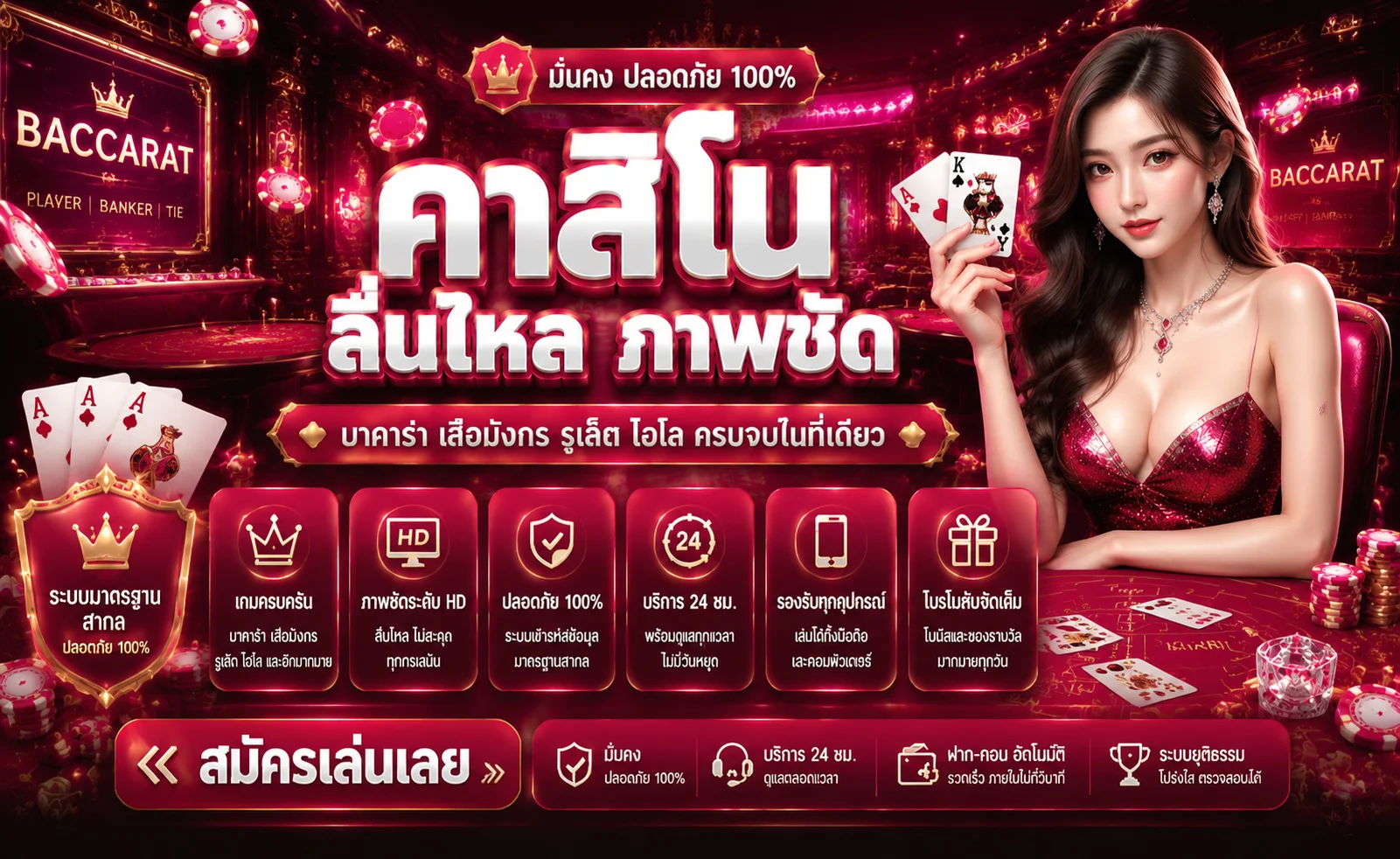 หน้าจอคาสิโนออนไลน์ไลฟ์สด บาคาร่า รูเล็ต ดีลเลอร์พูดไทย